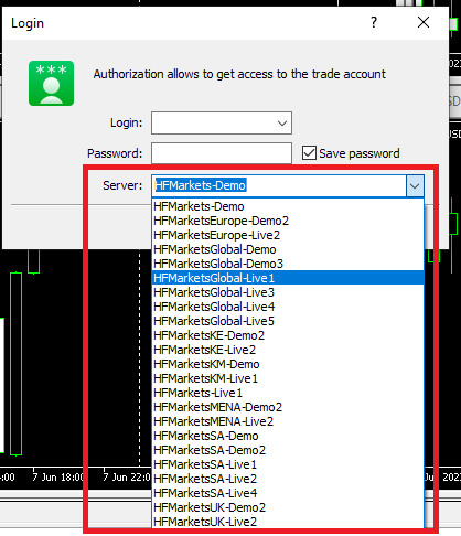Broker server list displayed in MT5 login dropdown