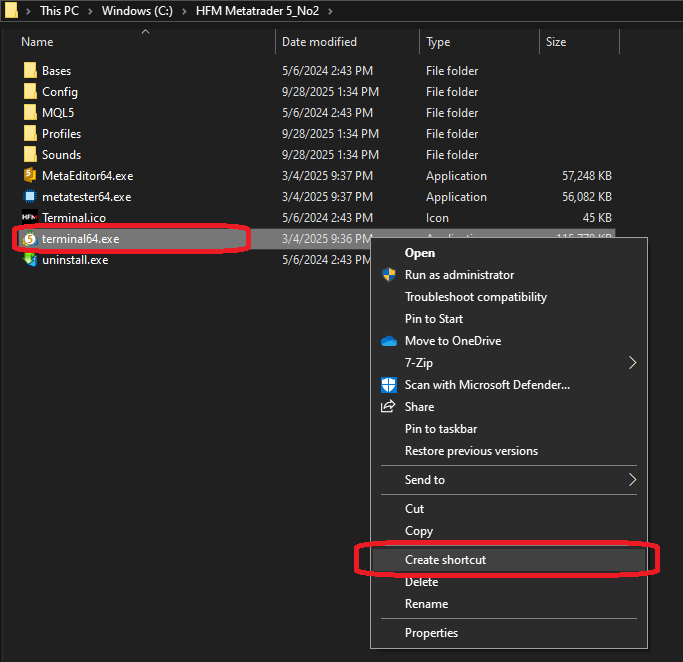 Creating a shortcut from terminal64.exe in MT5
