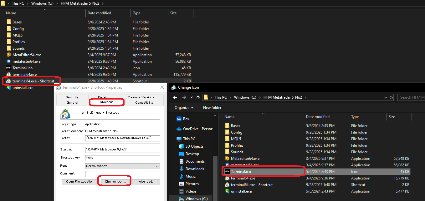 Changing shortcut icon in MT5 properties window