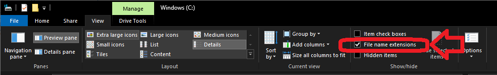Enable file name extensions in Windows Explorer