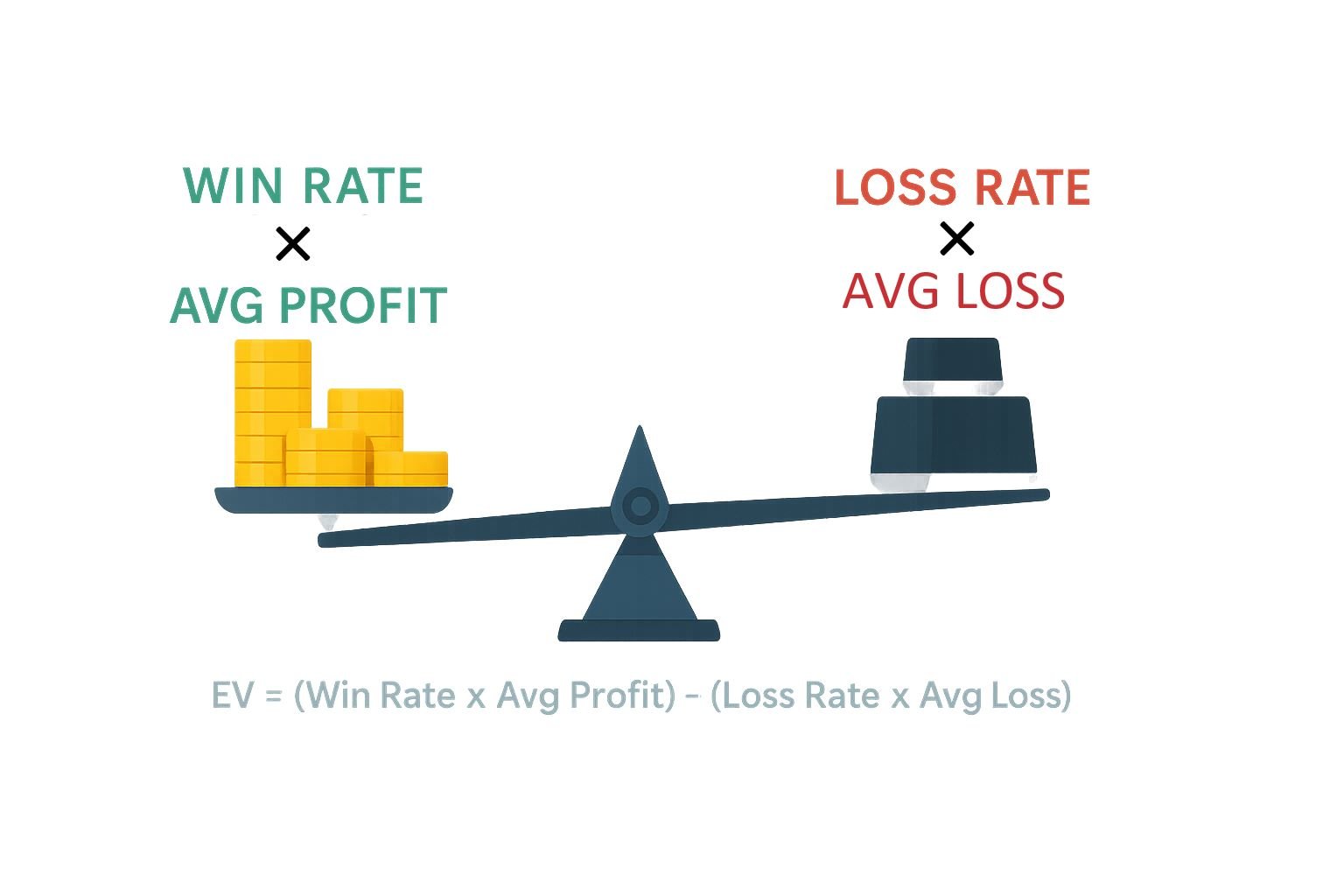 Expected Value components: win rate, average win, and average loss (trading risk management infographic)