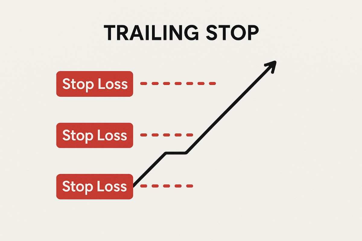 Trailing stop concept: the stop loss moves up as price rises