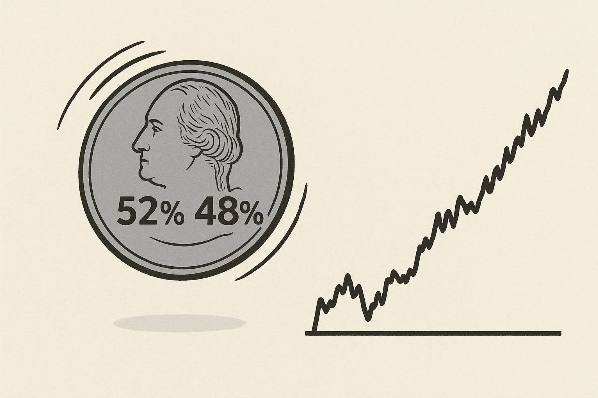 A biased 52:48 coin and an upward drift over many trials