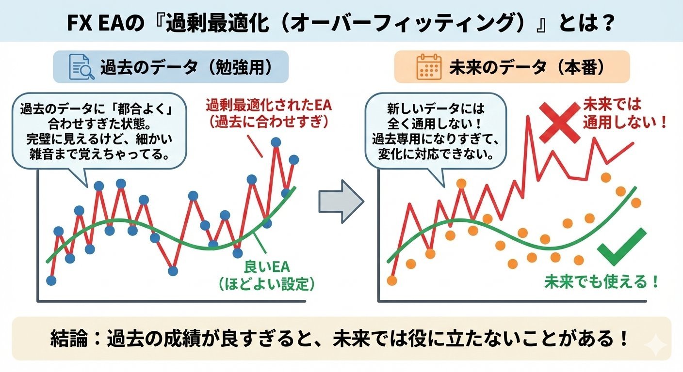 過剰最適化：過去は完璧でも未来で崩れる例