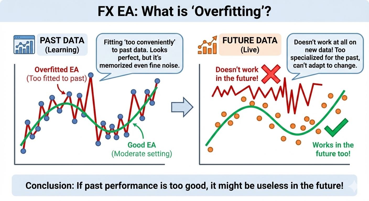 Example of overfitting: perfect in the past, breaks in the future