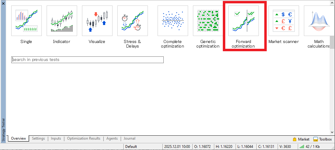 MT5 Strategy Tester Forward Optimization setting