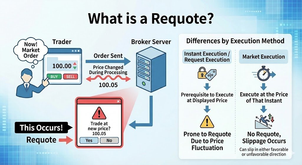 How a requote happens and how Instant/Request Execution differs from Market Execution (slippage)